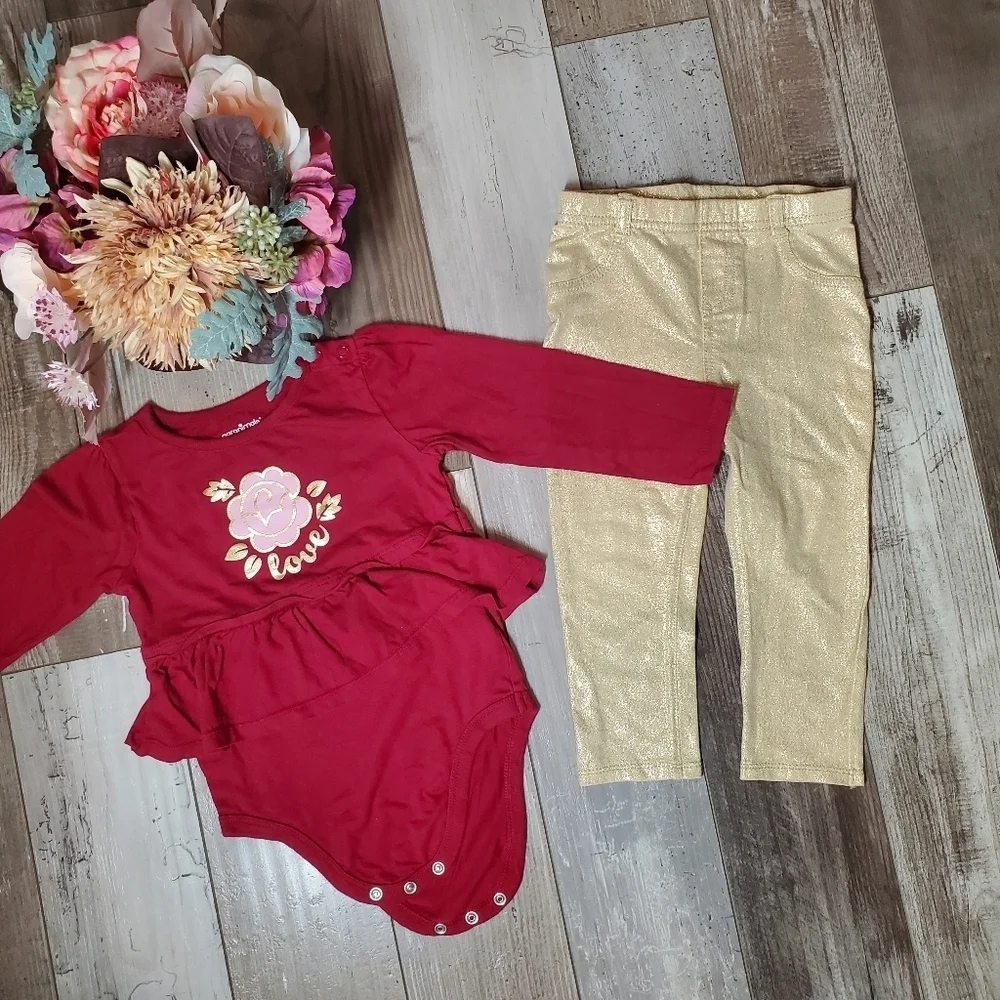 Garanimals Maroon And Gold Baby Toddler Girl Outfit Size 24M NWOT
